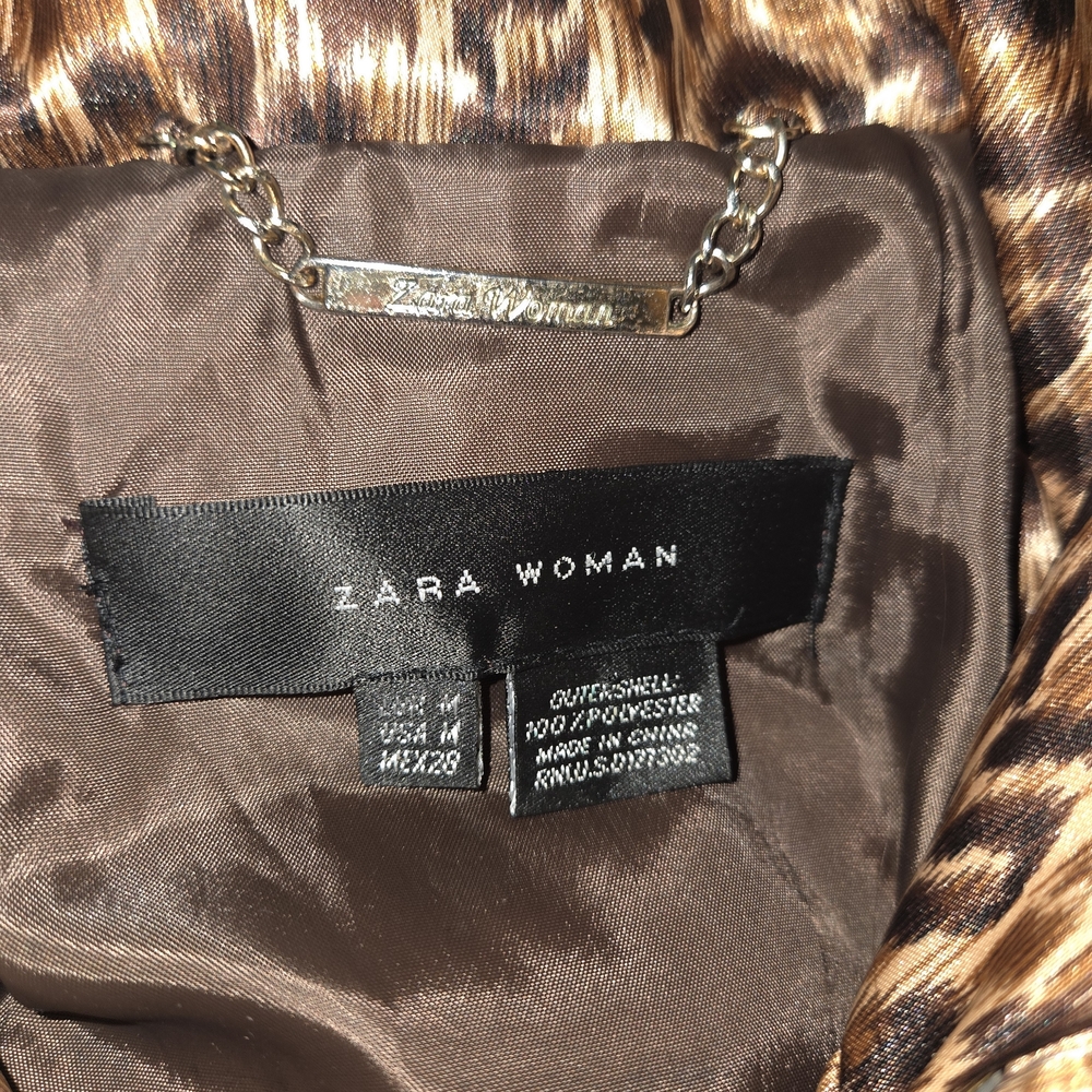 Zara Leopard Print Belted Puffer Jacket M - Picture 5 of 5